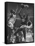 Basketball Players Bill Russell and Wilt Chamberlain During Game-George Silk-Framed Stretched Canvas