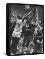 Basketball Players Bill Russell and Wilt Chamberlain During Game-George Silk-Framed Stretched Canvas