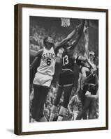 Basketball Players Bill Russell and Wilt Chamberlain During Game-George Silk-Framed Premium Photographic Print