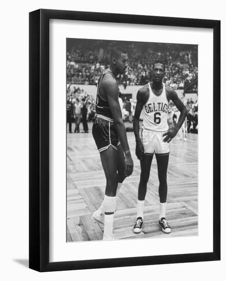 Basketball Players Bill Russell and Wilt Chamberlain During Game-null-Framed Premium Photographic Print