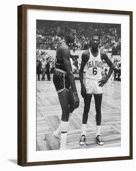 Basketball Players Bill Russell and Wilt Chamberlain During Game-null-Framed Premium Photographic Print