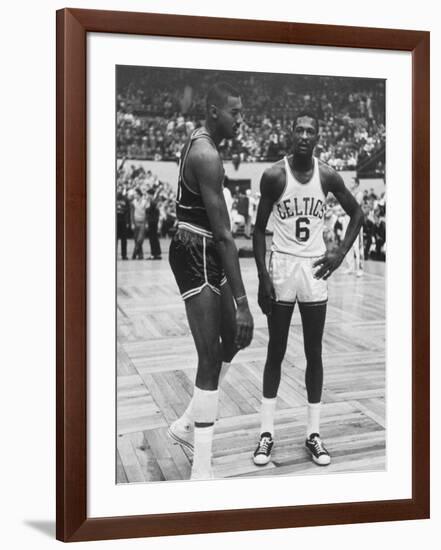 Basketball Players Bill Russell and Wilt Chamberlain During Game-null-Framed Premium Photographic Print