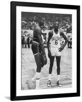 Basketball Players Bill Russell and Wilt Chamberlain During Game-null-Framed Premium Photographic Print