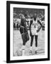 Basketball Players Bill Russell and Wilt Chamberlain During Game-null-Framed Premium Photographic Print