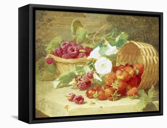 Baskets of Strawberries, Raspberries and Convolvulus-Eloise Harriet Stannard-Framed Stretched Canvas