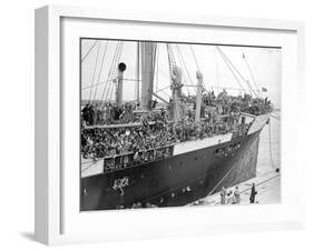 Basque Refugee Children from Bilbao Crowd the Deck of the Barcelona Liner Habana-null-Framed Premium Photographic Print