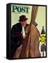 "Bass Fiddle at Bus Stop," Saturday Evening Post Cover, January 22, 1944-Howard Scott-Framed Stretched Canvas
