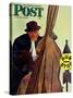 "Bass Fiddle at Bus Stop," Saturday Evening Post Cover, January 22, 1944-Howard Scott-Stretched Canvas