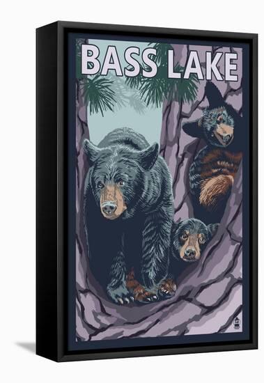 Bass Lake, California - Bears in Tree, c.2009-Lantern Press-Framed Stretched Canvas
