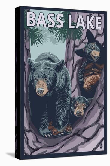 Bass Lake, California - Bears in Tree, c.2009-Lantern Press-Stretched Canvas