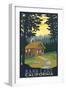 Bass Lake, California - Cabin Scene-Lantern Press-Framed Art Print