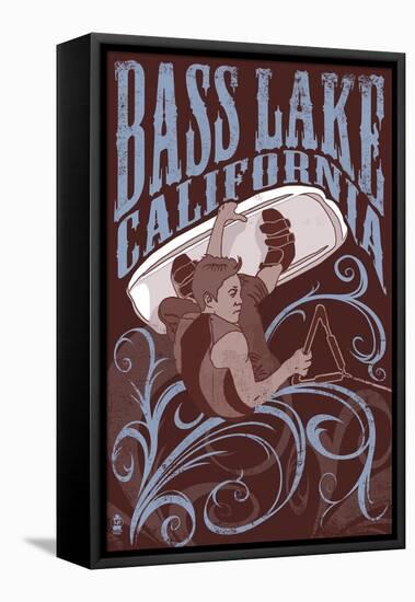 Bass Lake, California - Wakeboarder-Lantern Press-Framed Stretched Canvas