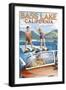 Bass Lake, California - Water Skiing, c.2009-Lantern Press-Framed Art Print