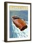 Bass Lake, California - Wooden Boat, c.2008-Lantern Press-Framed Art Print