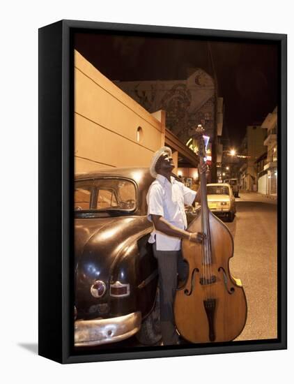 Bass Player, Santiago De Cuba, Cuba, West Indies, Central America-Angelo Cavalli-Framed Stretched Canvas
