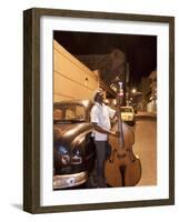 Bass Player, Santiago De Cuba, Cuba, West Indies, Central America-Angelo Cavalli-Framed Photographic Print