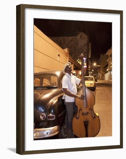 Bass Player, Santiago De Cuba, Cuba, West Indies, Central America-Angelo Cavalli-Framed Photographic Print