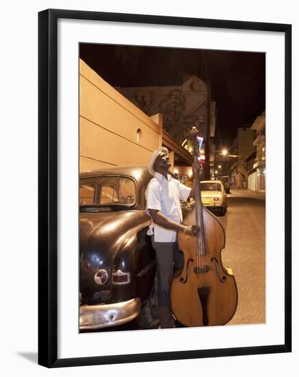 Bass Player, Santiago De Cuba, Cuba, West Indies, Central America-Angelo Cavalli-Framed Photographic Print