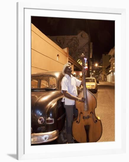 Bass Player, Santiago De Cuba, Cuba, West Indies, Central America-Angelo Cavalli-Framed Photographic Print