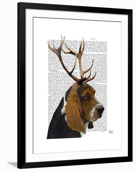 Basset Hound and Antlers-Fab Funky-Framed Art Print