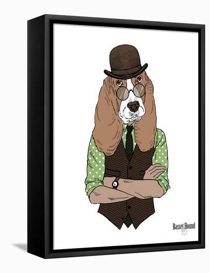 Basset Hound in Retro Style-Olga Angellos-Framed Stretched Canvas