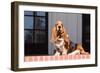 Basset Hound Sitting One Red Brick Patio-Zandria Muench Beraldo-Framed Photographic Print