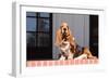 Basset Hound Sitting One Red Brick Patio-Zandria Muench Beraldo-Framed Photographic Print