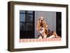 Basset Hound Sitting One Red Brick Patio-Zandria Muench Beraldo-Framed Photographic Print