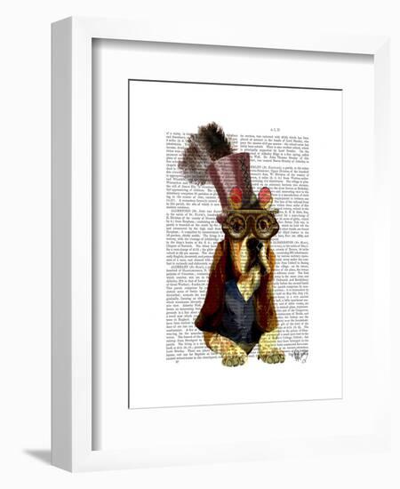 Basset Hound Steampunk Top Hat Goggles-Fab Funky-Framed Art Print