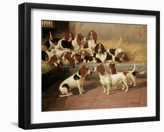 Basset Hounds in a Kennel, 1894-Valentine Thomas Garland-Framed Giclee Print