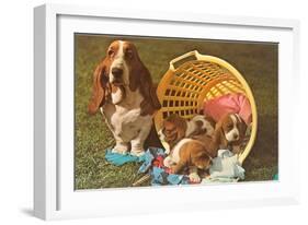 Bassett Hound Family in Laundry Basket-null-Framed Art Print