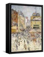 Bastille Day on Rue De Clignancourt, Paris-Gustave Loiseau-Framed Stretched Canvas