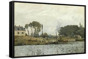 Bateaux à l'écluse de Bougival (Yvelines)-Alfred Sisley-Framed Stretched Canvas