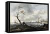 Bateaux de pêche et cabotier par gros temps dit aussi "Le Coup de vent"-Ludolf Backhuysen-Framed Stretched Canvas