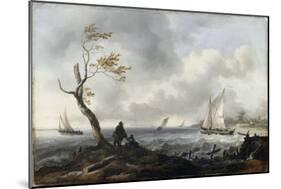 Bateaux de pêche et cabotier par gros temps dit aussi "Le Coup de vent"-Ludolf Backhuysen-Mounted Giclee Print