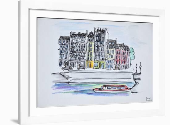 Bateaux mouche boat travels along the Seine river, Ile Saint-Louis, Paris, France-Richard Lawrence-Framed Photographic Print