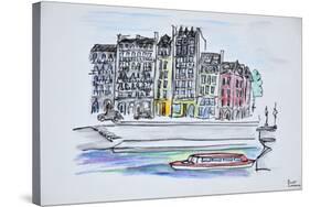 Bateaux mouche boat travels along the Seine river, Ile Saint-Louis, Paris, France-Richard Lawrence-Stretched Canvas