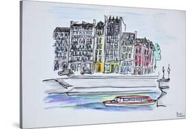 Bateaux mouche boat travels along the Seine river, Ile Saint-Louis, Paris, France-Richard Lawrence-Stretched Canvas