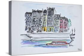 Bateaux mouche boat travels along the Seine river, Ile Saint-Louis, Paris, France-Richard Lawrence-Stretched Canvas