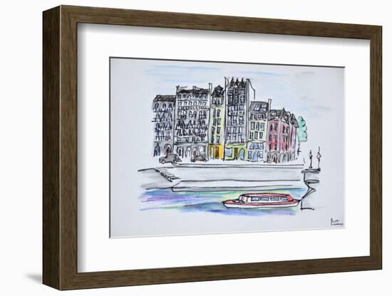 Bateaux mouche boat travels along the Seine river, Ile Saint-Louis, Paris, France-Richard Lawrence-Framed Photographic Print