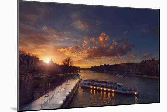 Bateaux Mouches Sunset-Sebastien Lory-Mounted Photographic Print