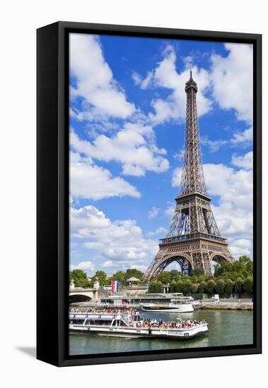 Bateaux Mouches Tour Boat on River Seine Passing the Eiffel Tower, Paris, France, Europe-Neale Clark-Framed Stretched Canvas