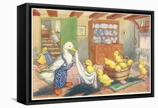 Bath Day for Ducklings-null-Framed Stretched Canvas