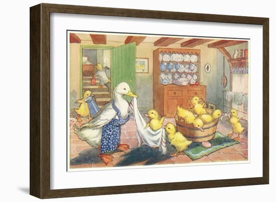 Bath Day for Ducklings-null-Framed Art Print