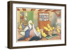 Bath Day for Ducklings-null-Framed Art Print