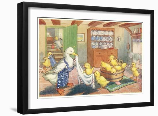 Bath Day for Ducklings-null-Framed Art Print