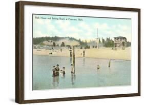 Bath House, Beach, Pentwater, Michigan-null-Framed Art Print