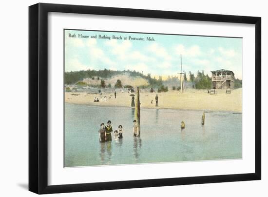 Bath House, Beach, Pentwater, Michigan-null-Framed Art Print