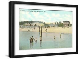 Bath House, Beach, Pentwater, Michigan-null-Framed Art Print