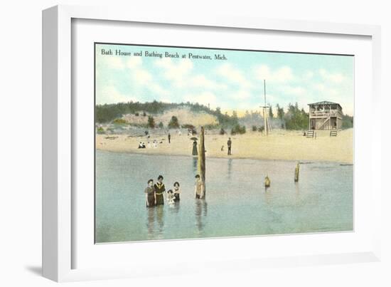 Bath House, Beach, Pentwater, Michigan-null-Framed Art Print